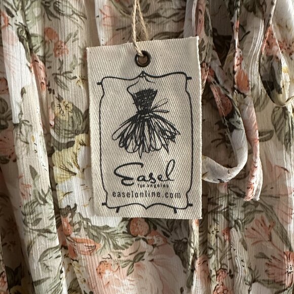 EASEL Los Angeles Ruffled Sleeve Dress Faded Sage Floral Size L - Picture 5 of 5